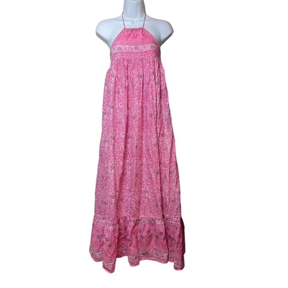 The Brass Monkey Pink Floral Halter Maxi Dress Sz. S
